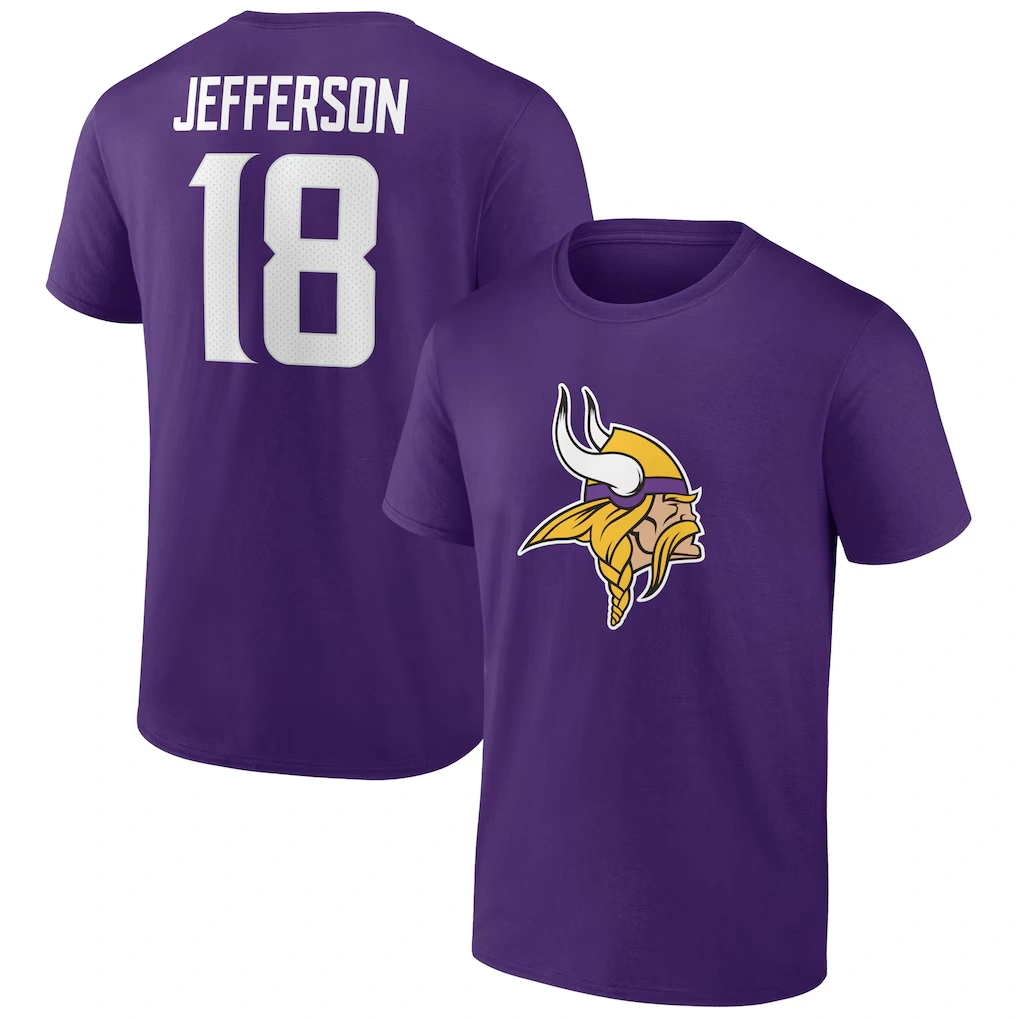 Men's Minnesota Vikings Justin Jefferson Purple Icon Player Name & Number T-Shirt