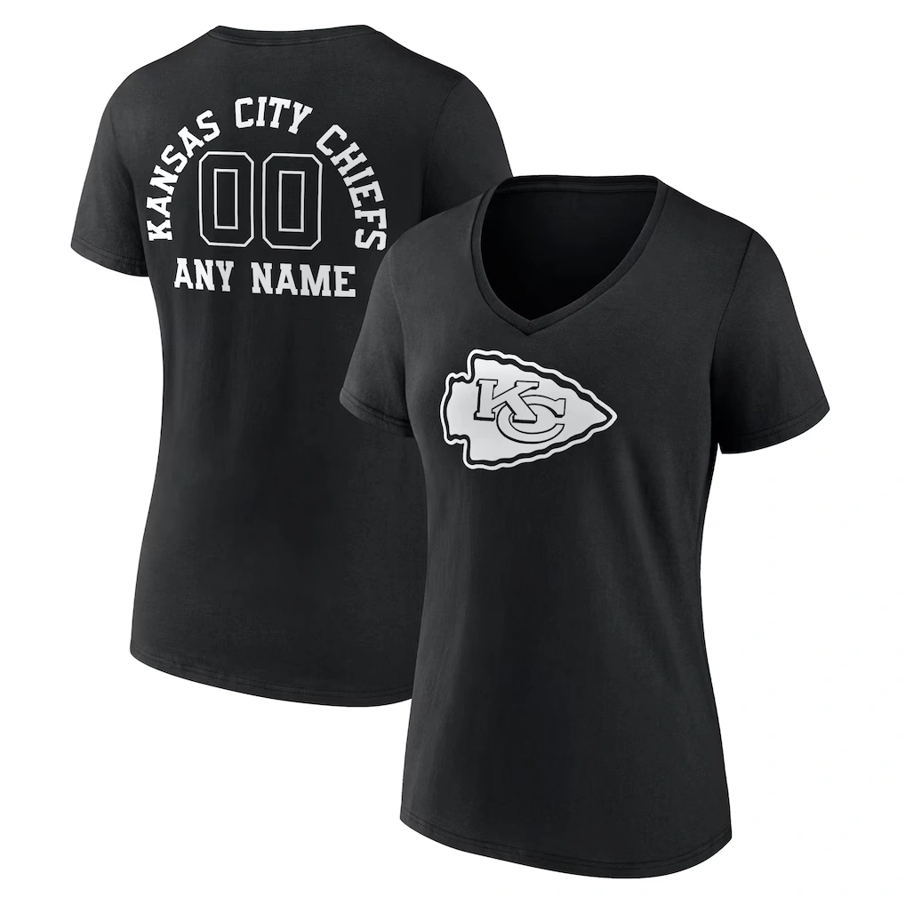 Women's Kansas City Chiefs Black Personalized Name & Number Monochrome V-Neck T-Shirt