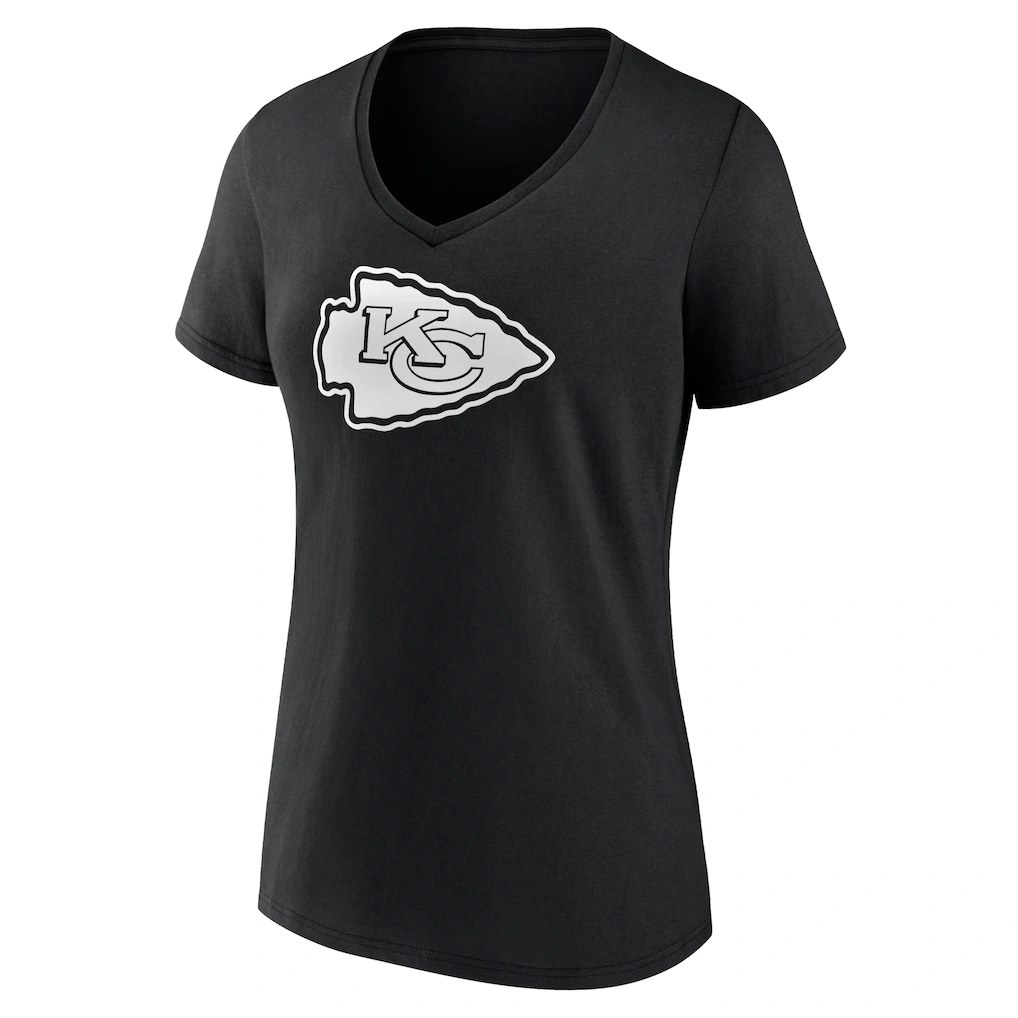 Women's Kansas City Chiefs Black Personalized Name & Number Monochrome V-Neck T-Shirt