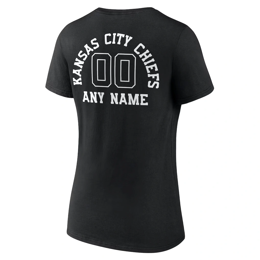 Women's Kansas City Chiefs Black Personalized Name & Number Monochrome V-Neck T-Shirt