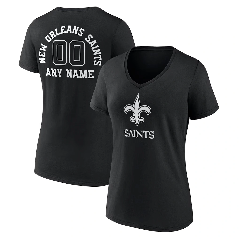 Women's New Orleans Saints Black Personalized Name & Number Monochrome V-Neck T-Shirt