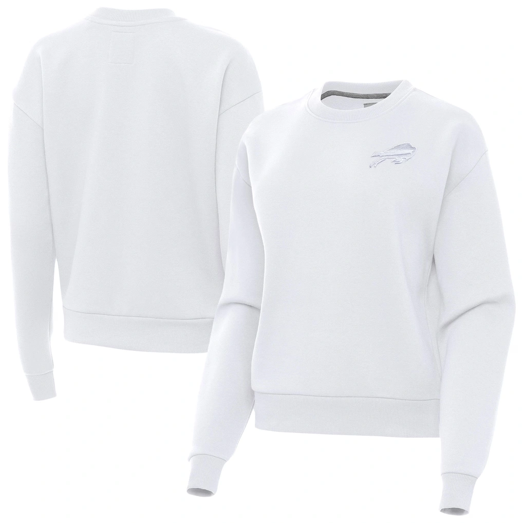 Women's Buffalo Bills Antigua White Victory Crew Pullover Sweatshirt
