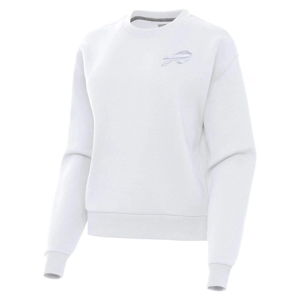 Women's Buffalo Bills Antigua White Victory Crew Pullover Sweatshirt