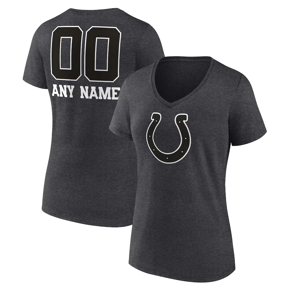 Women's Indianapolis Colts Charcoal Personalized Name & Number Monochrome V-Neck Long Sleeve T-Shirt