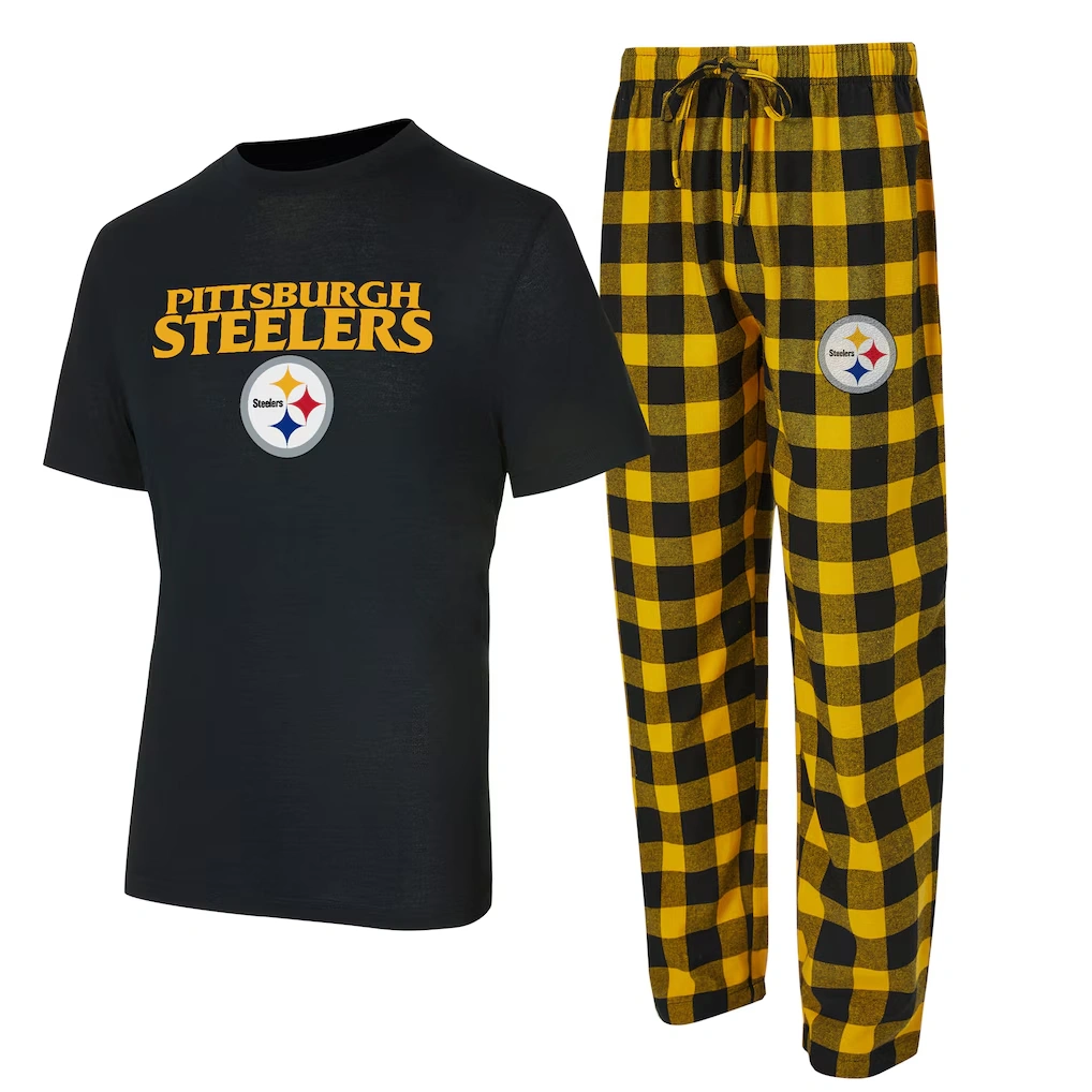 Men's Pittsburgh Steelers Concepts Sport Black/Gold Big & Tall Avondale T-Shirt & Flannel Pants Sleep Set