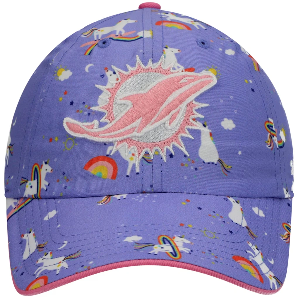 Girls Preschool Miami Dolphins '47 Purple Unicorn Clean Up Adjustable Hat