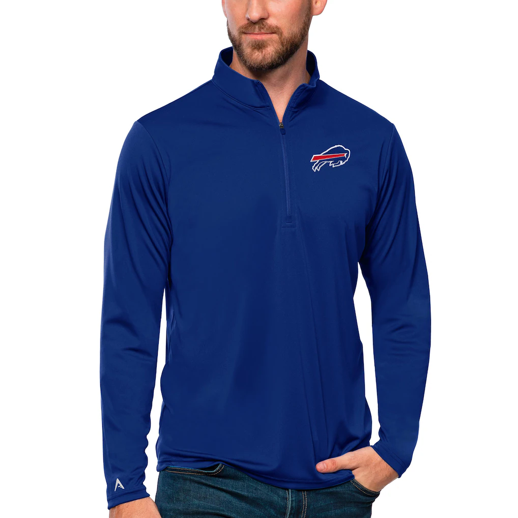 Men's Buffalo Bills Antigua Royal Tribute Quarter-Zip Lightweight Pullover Top
