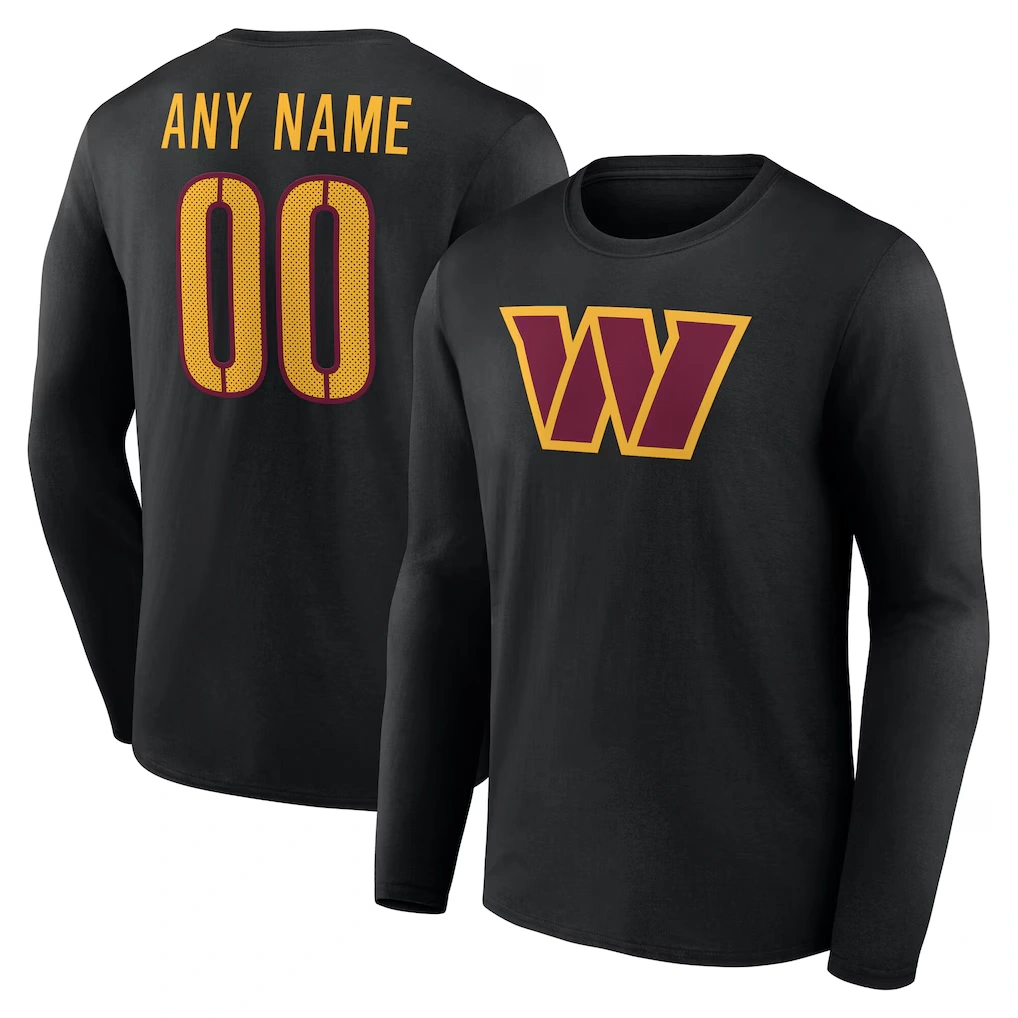 Men's Washington Commanders Black Team Authentic Custom Name & Number Long Sleeve T-Shirt