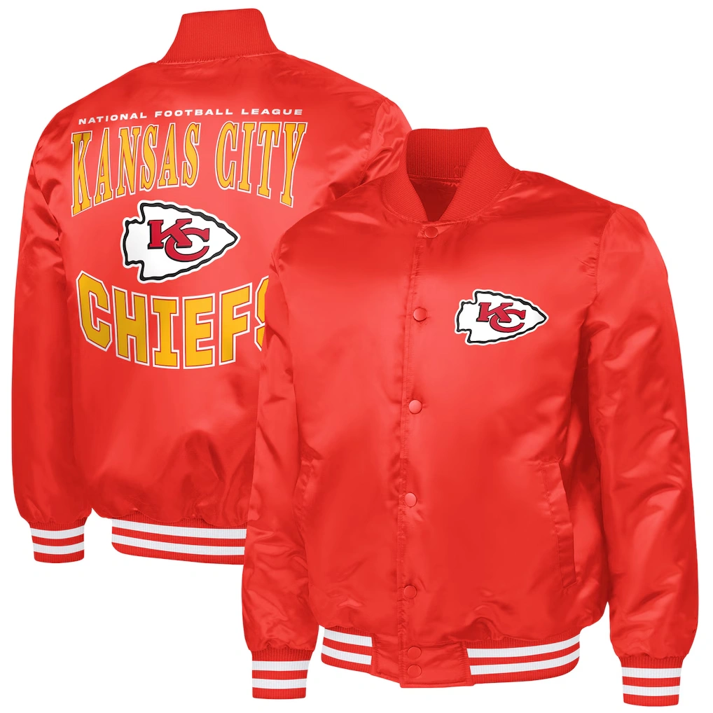 Men's Kansas City Chiefs G-III Sports by Carl Banks Red Adaptive Team Graphic Satin Full-Snap Varsity Jacket