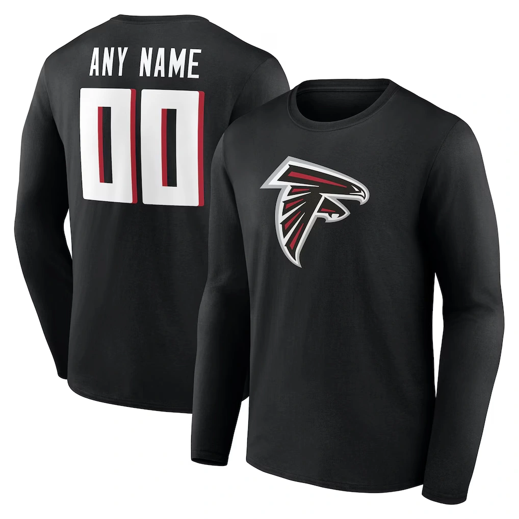 Men's Atlanta Falcons Black Team Authentic Custom Name & Number Long Sleeve T-Shirt