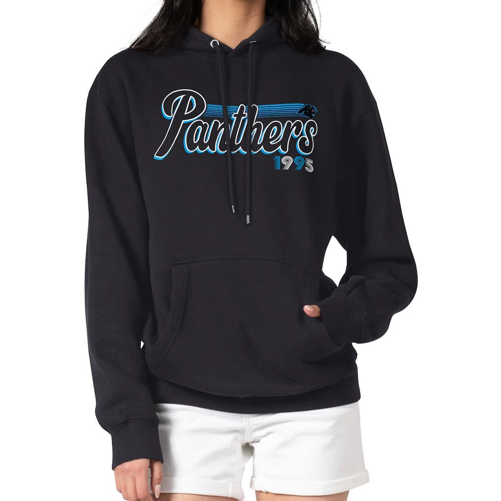 Women's Carolina Panthers Starter Black Groovy Script Pullover Hoodie