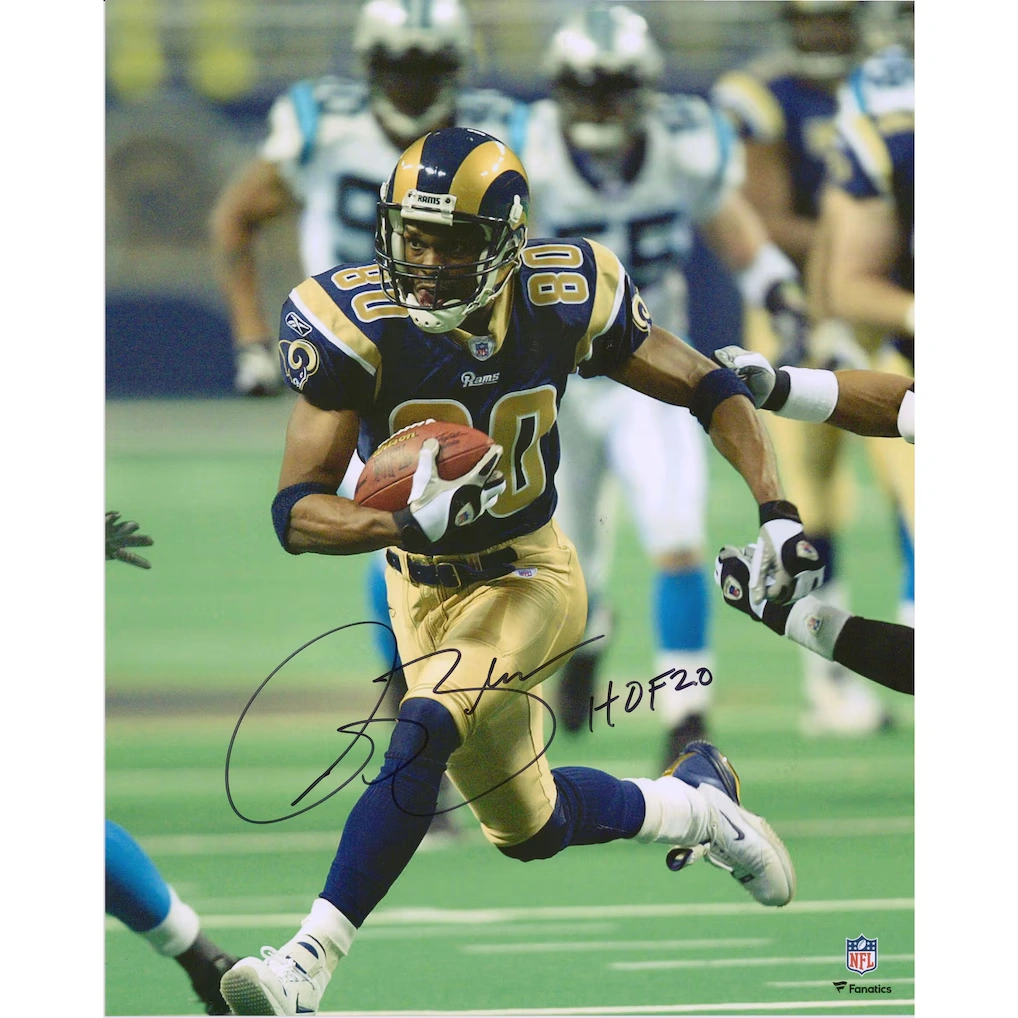 Autographed St. Louis Rams Isaac Bruce Fanatics Authentic 16" x 20" Running Photograph with "HOF 20" Inscription