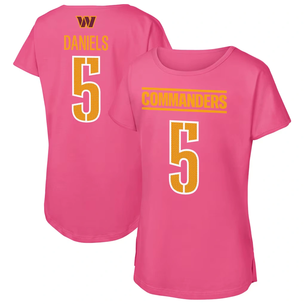 Girls Youth Washington Commanders Jayden Daniels Outerstuff Pink Player Name & Number T-Shirt