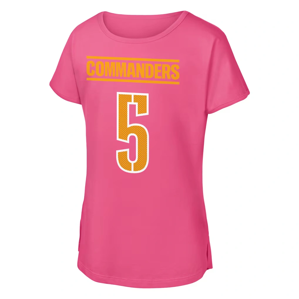 Girls Youth Washington Commanders Jayden Daniels Outerstuff Pink Player Name & Number T-Shirt
