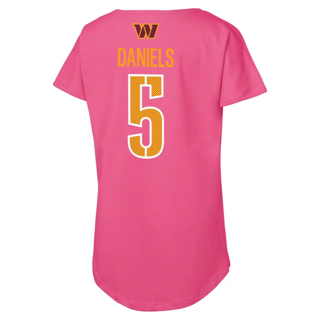 Girls Youth Washington Commanders Jayden Daniels Outerstuff Pink Player Name & Number T-Shirt