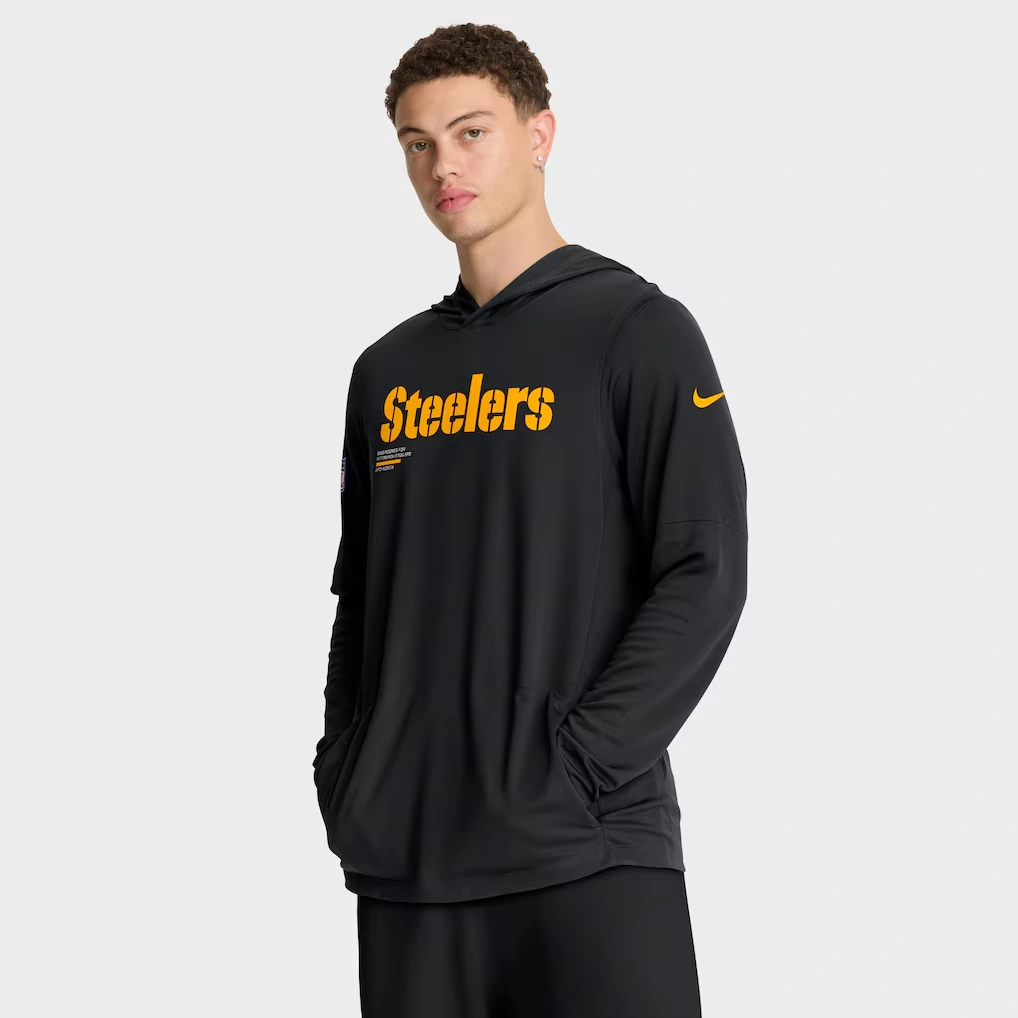 Men's Pittsburgh Steelers Nike Black Sideline Pure Fury Performance Long Sleeve Hoodie T-Shirt