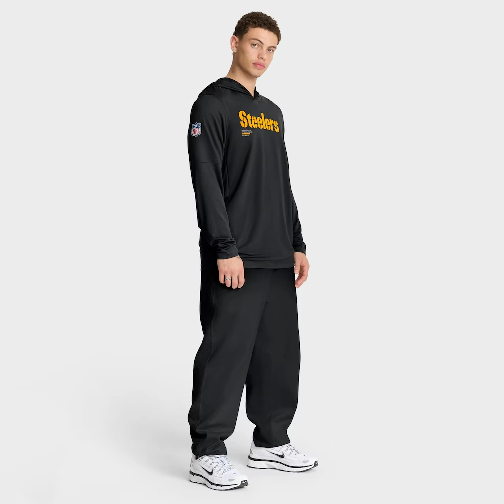 Men's Pittsburgh Steelers Nike Black Sideline Pure Fury Performance Long Sleeve Hoodie T-Shirt