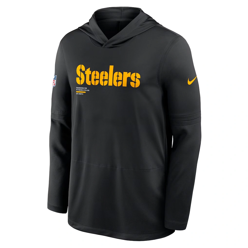 Men's Pittsburgh Steelers Nike Black Sideline Pure Fury Performance Long Sleeve Hoodie T-Shirt