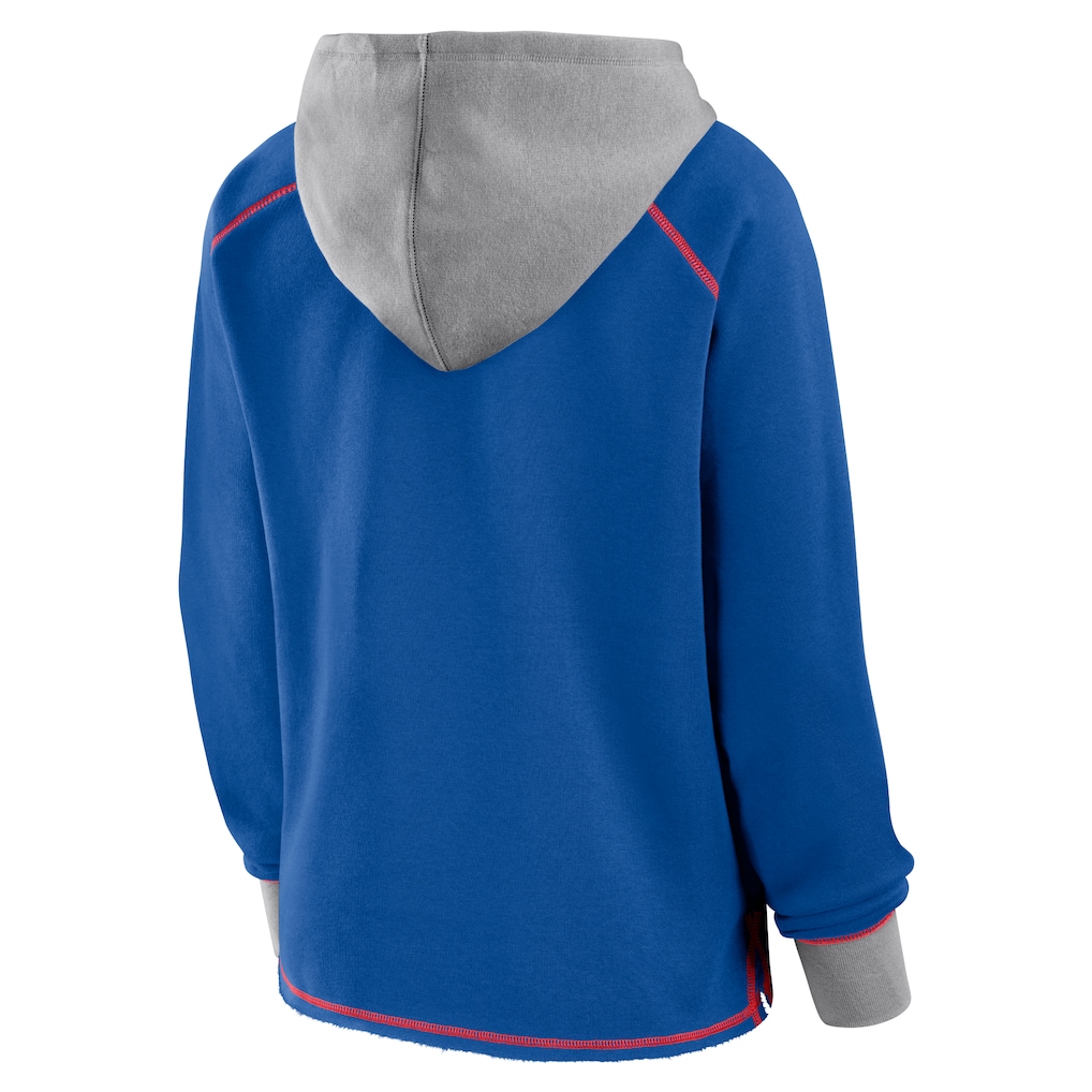 Women's New York Giants Logo Athletic Royal Boom Fleece Pullover V-Neck Hoodie