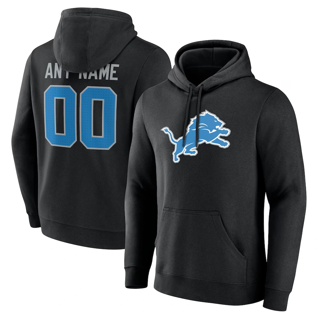 Men's Detroit Lions Black Team Authentic Custom Pullover Hoodie
