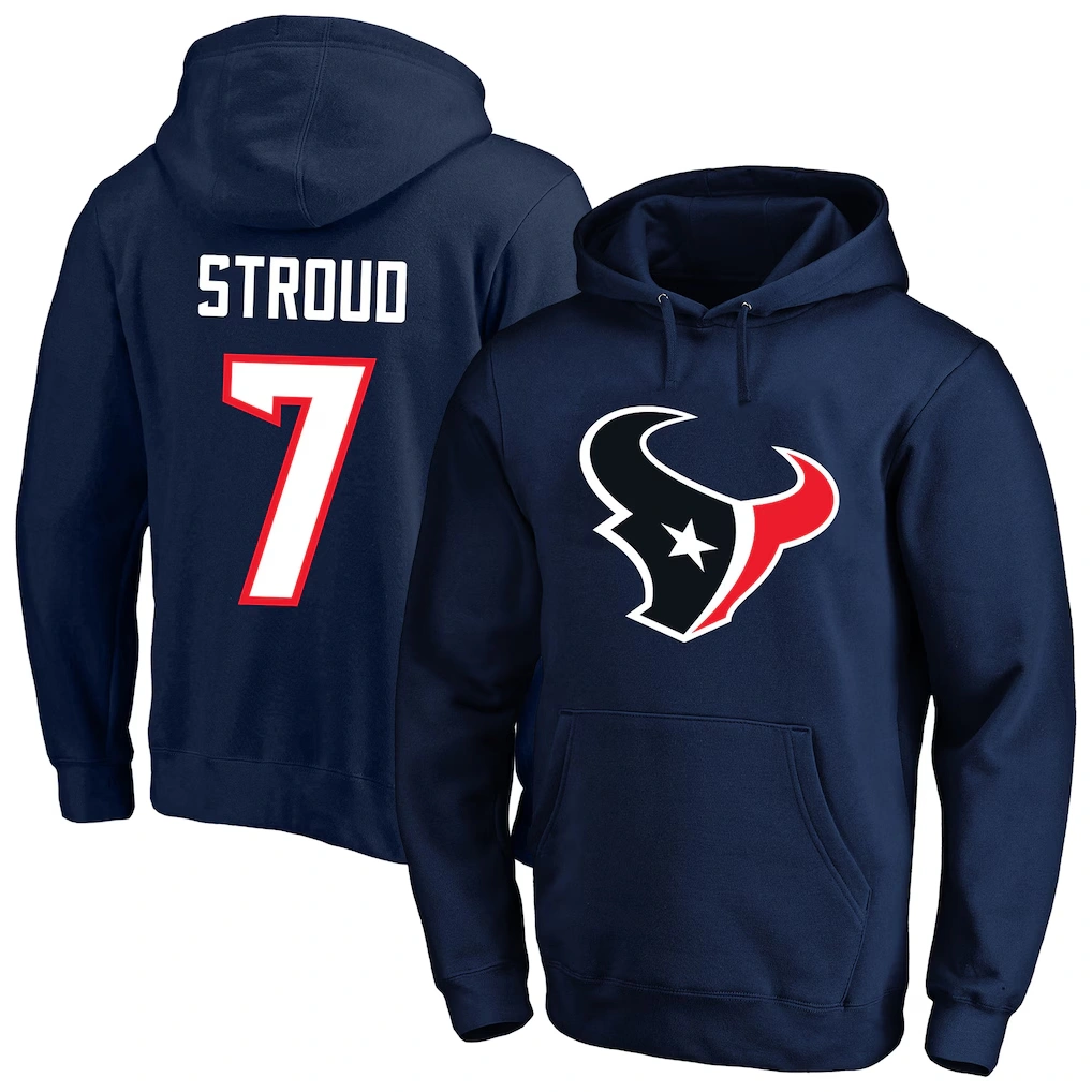 Men's Houston Texans C.J. Stroud Navy Fanatics Big & Tall Name & Number Fleece Pullover Hoodie