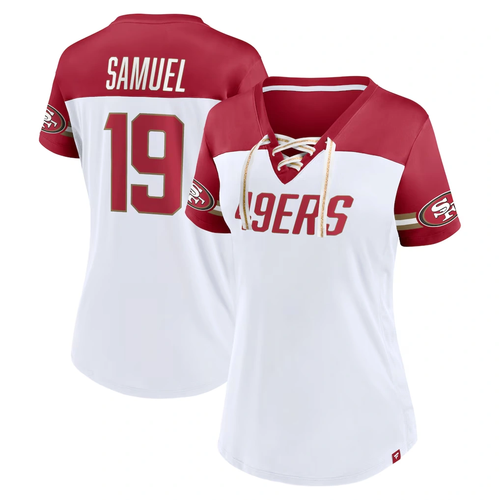 Women's San Francisco 49ers Deebo Samuel Fanatics White Athena Name & Number V-Neck Top