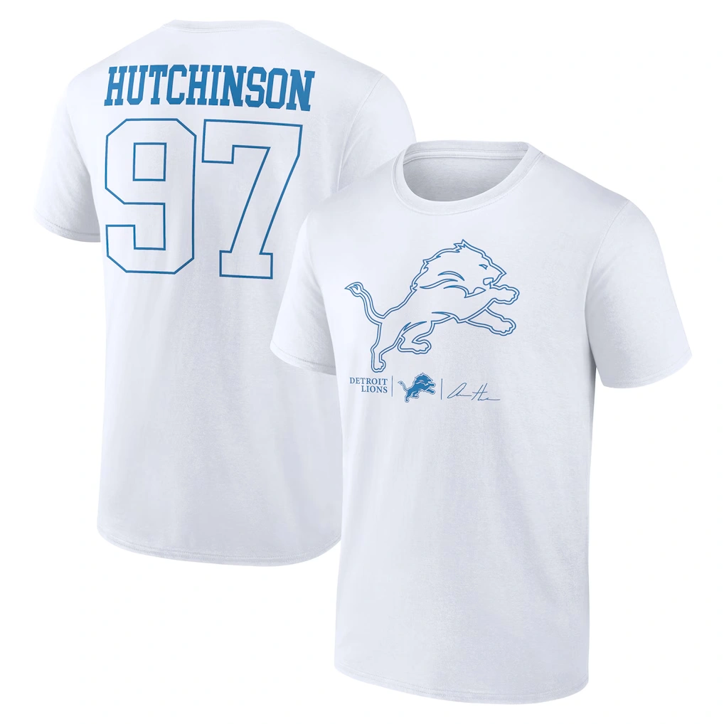 Men's Detroit Lions Aidan Hutchinson White Tonal Name & Number T-Shirt
