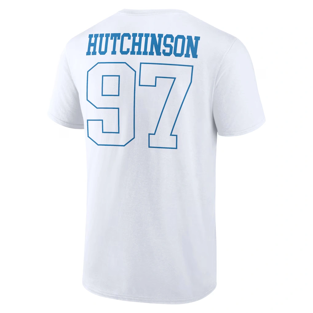 Men's Detroit Lions Aidan Hutchinson White Tonal Name & Number T-Shirt