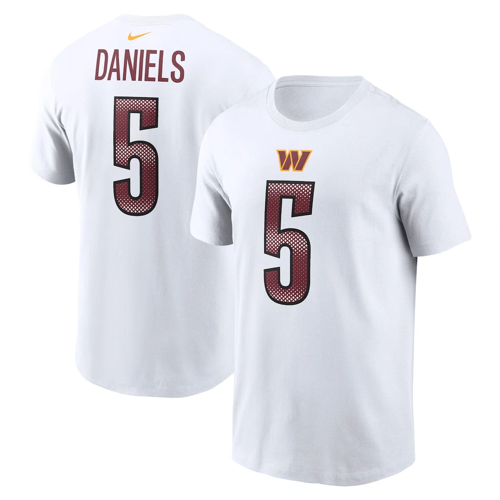 Men's Washington Commanders Jayden Daniels Nike White Name & Number T-Shirt