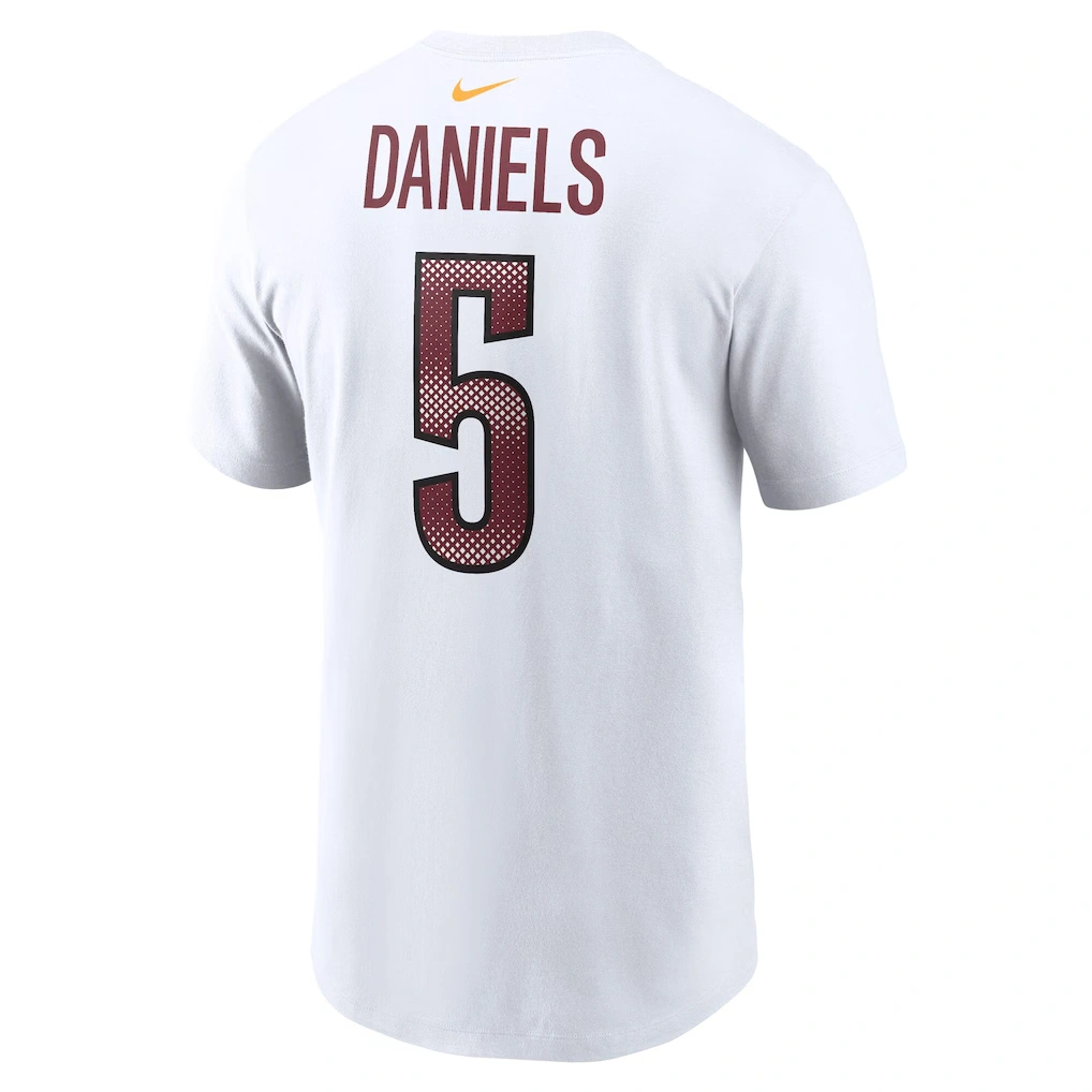 Men's Washington Commanders Jayden Daniels Nike White Name & Number T-Shirt
