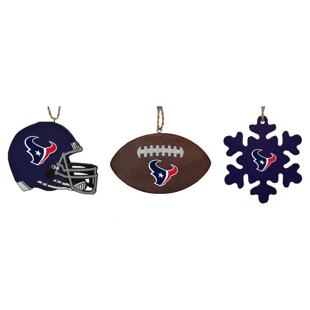 Houston Texans The Memory Company Three-Pack Helmet, Football & Snowflake Ornament Set