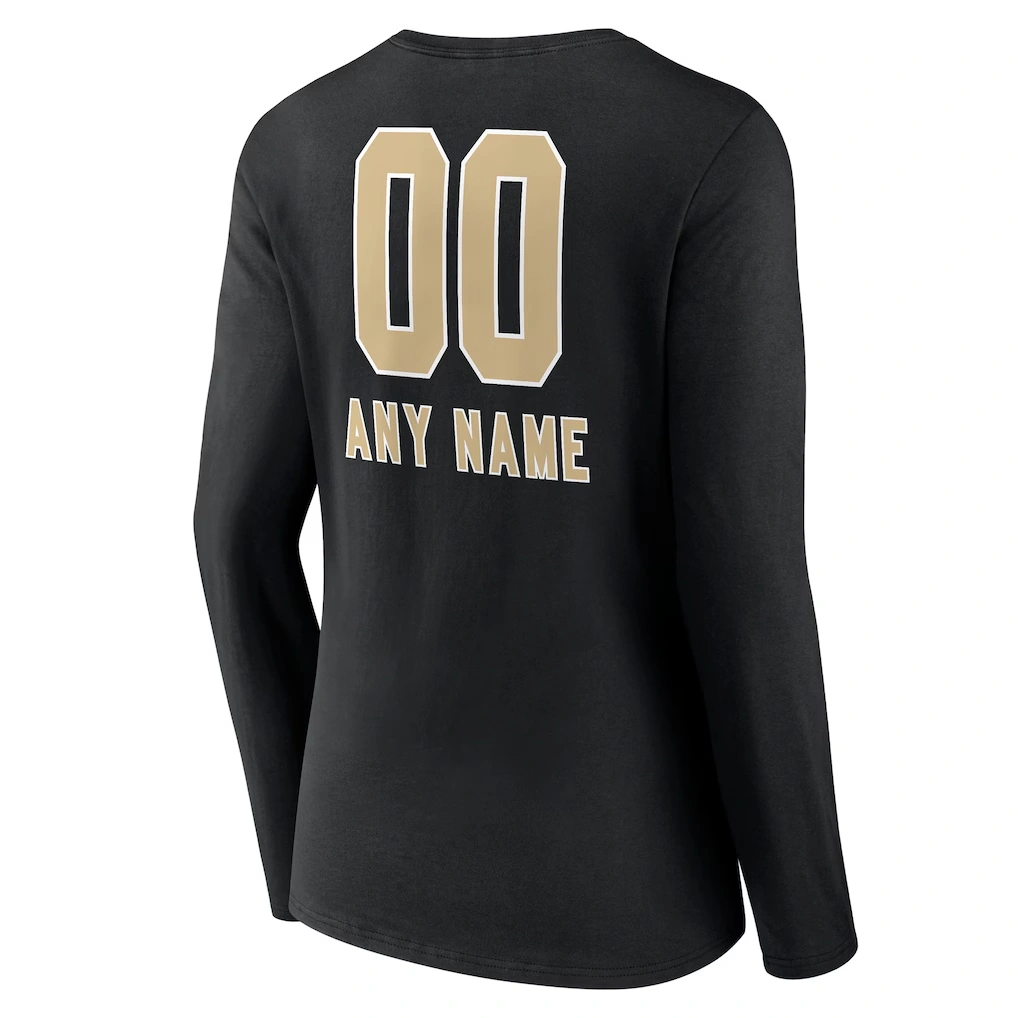 Women's New Orleans Saints Black Personalized Name & Number Team Wordmark Long Sleeve V-Neck T-Shirt