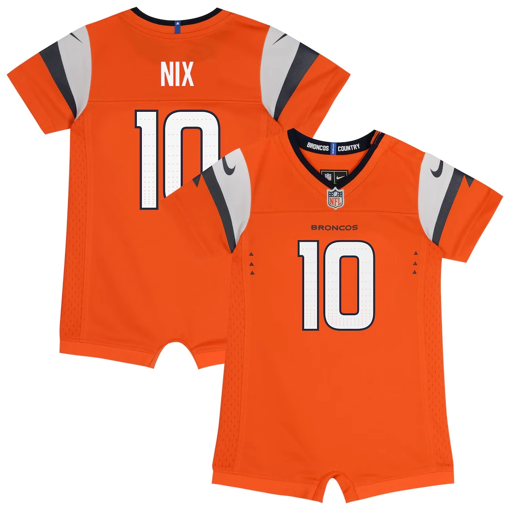 Newborn & Infant Denver Broncos Bo Nix Nike Orange Game Romper Jersey