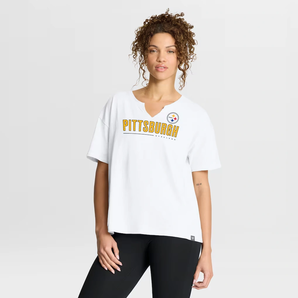 Women's Pittsburgh Steelers Fanatics White Redzone Slub Boxy T-Shirt