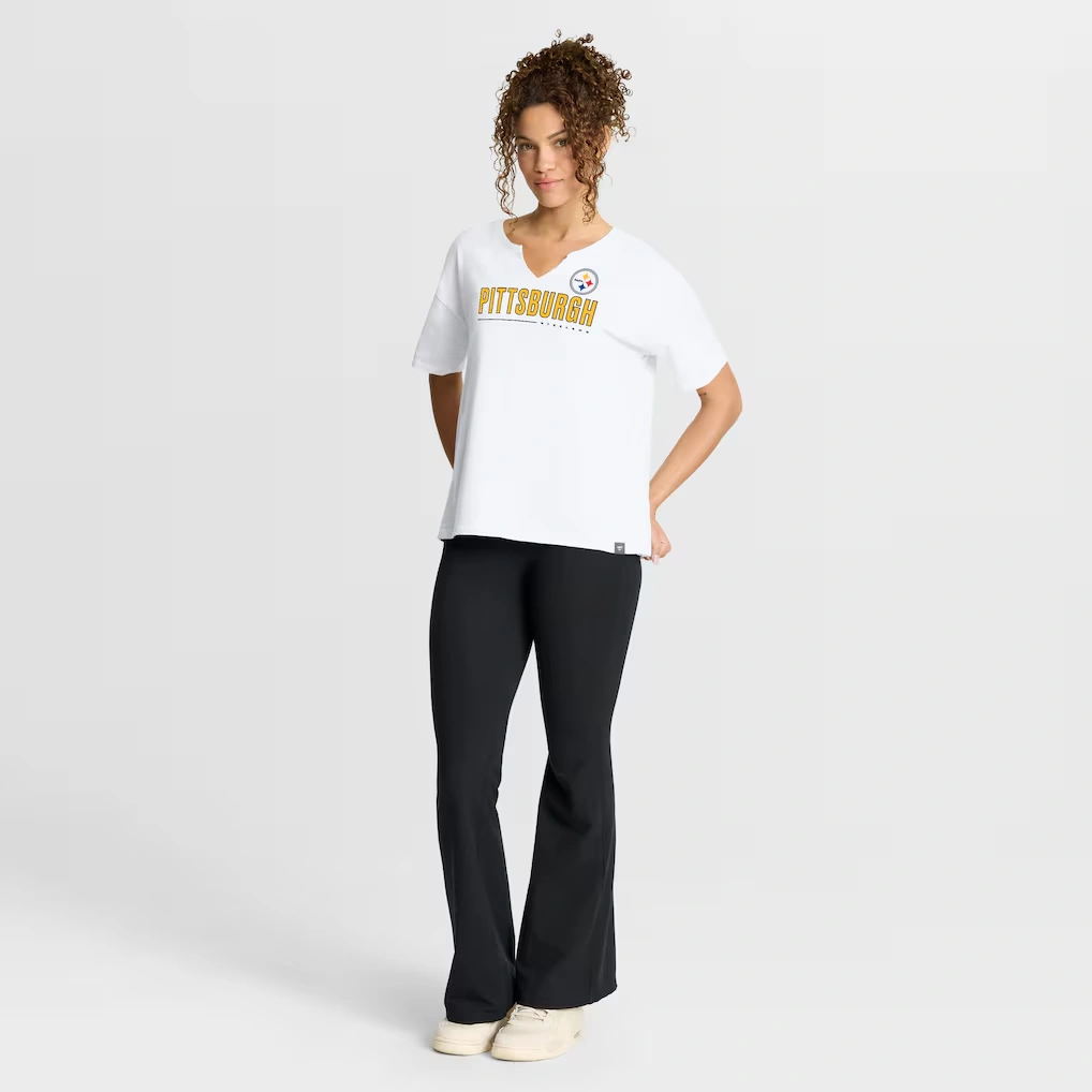Women's Pittsburgh Steelers Fanatics White Redzone Slub Boxy T-Shirt
