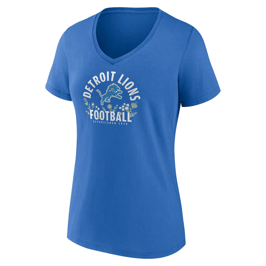 Women's Detroit Lions Aidan Hutchinson Blue Floral Name & Number V-Neck T-Shirt
