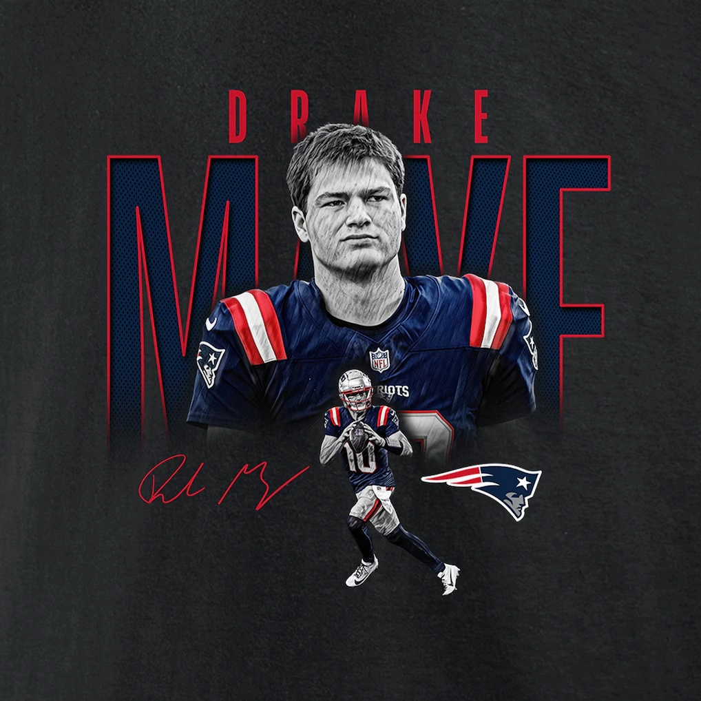 Men's New England Patriots Drake Maye Black Humble Shadow Player Graphic T-Shirt