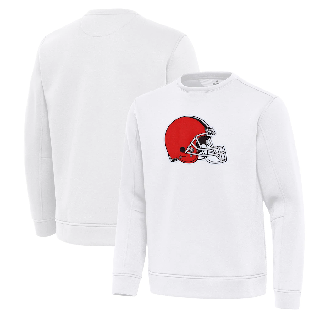 Men's Cleveland Browns Antigua White Relevant Lightweight Pullover Sweatshirt