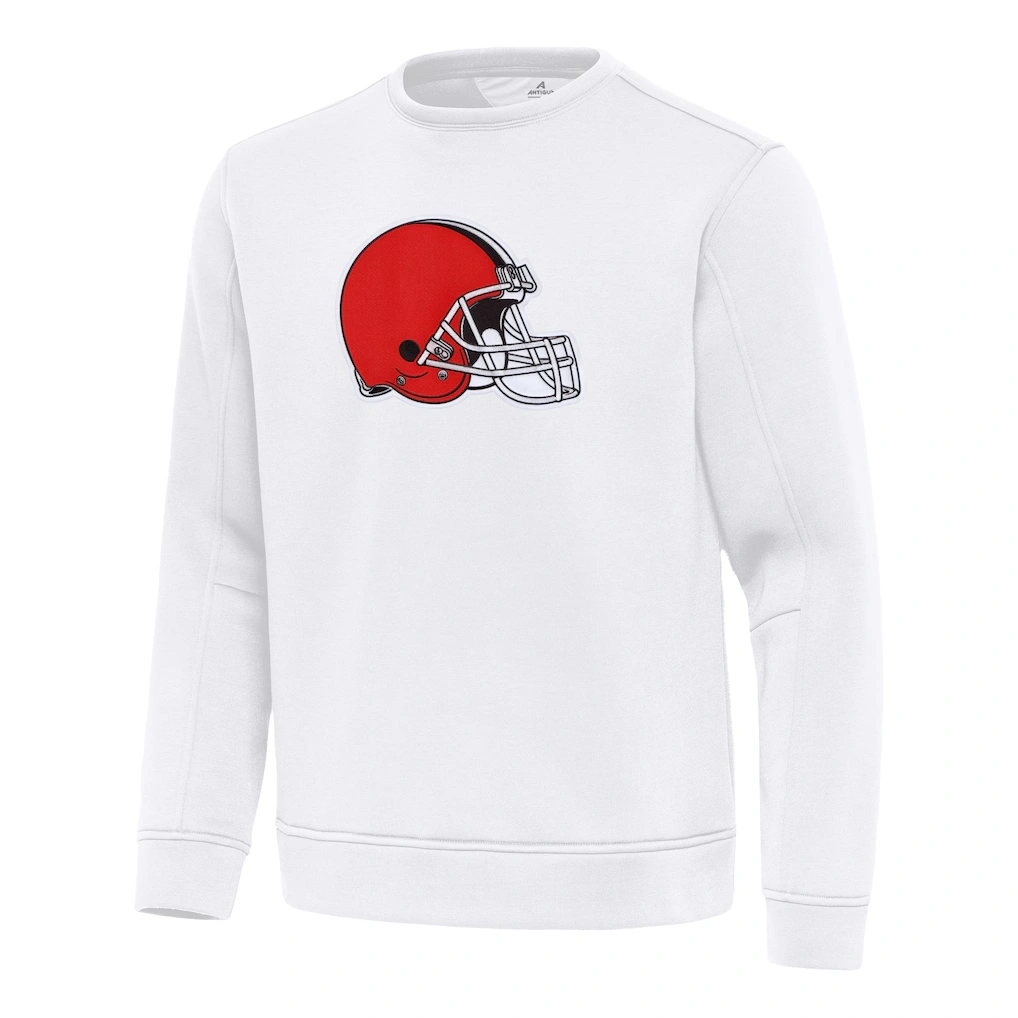 Men's Cleveland Browns Antigua White Relevant Lightweight Pullover Sweatshirt