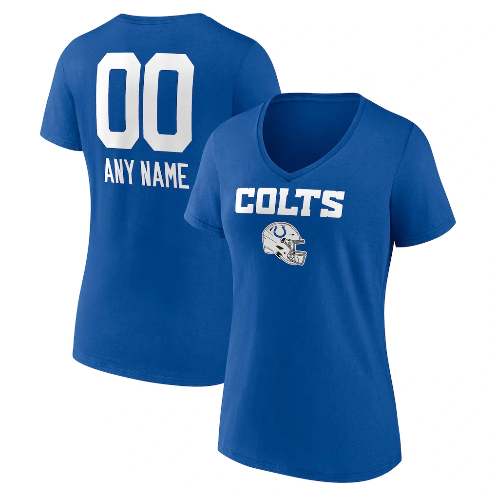 Women's Indianapolis Colts Royal Personalized Name & Number Team Wordmark V-Neck T-Shirt