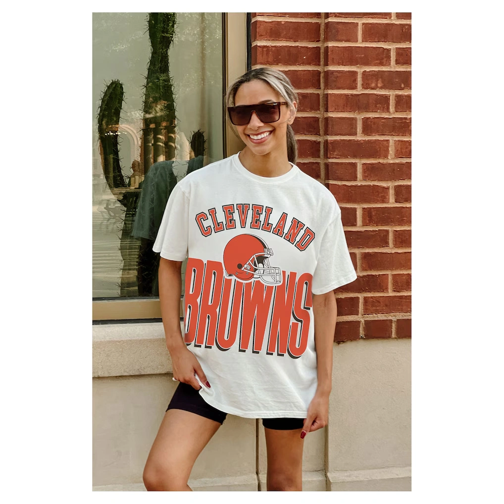 Women's Cleveland Browns Gameday Couture White Oversized Classic Fierce Focus T-Shirt