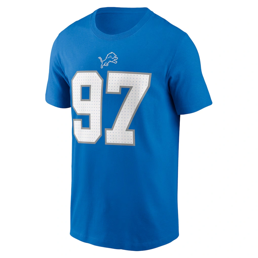 Youth Detroit Lions Aidan Hutchinson Blue Nike Player Name & Number T-Shirt