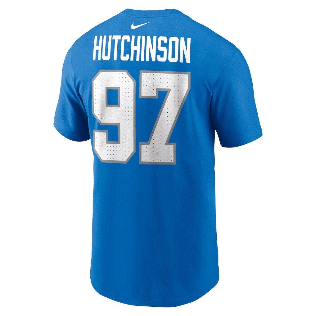 Youth Detroit Lions Aidan Hutchinson Blue Nike Player Name & Number T-Shirt