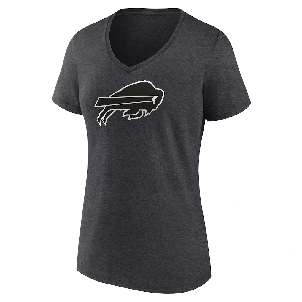 Women's Buffalo Bills Charcoal Personalized Name & Number Monochrome V-Neck Long Sleeve T-Shirt