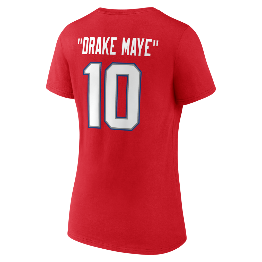 Women's New England Patriots Drake Maye Red Nickname V-Neck T-Shirt