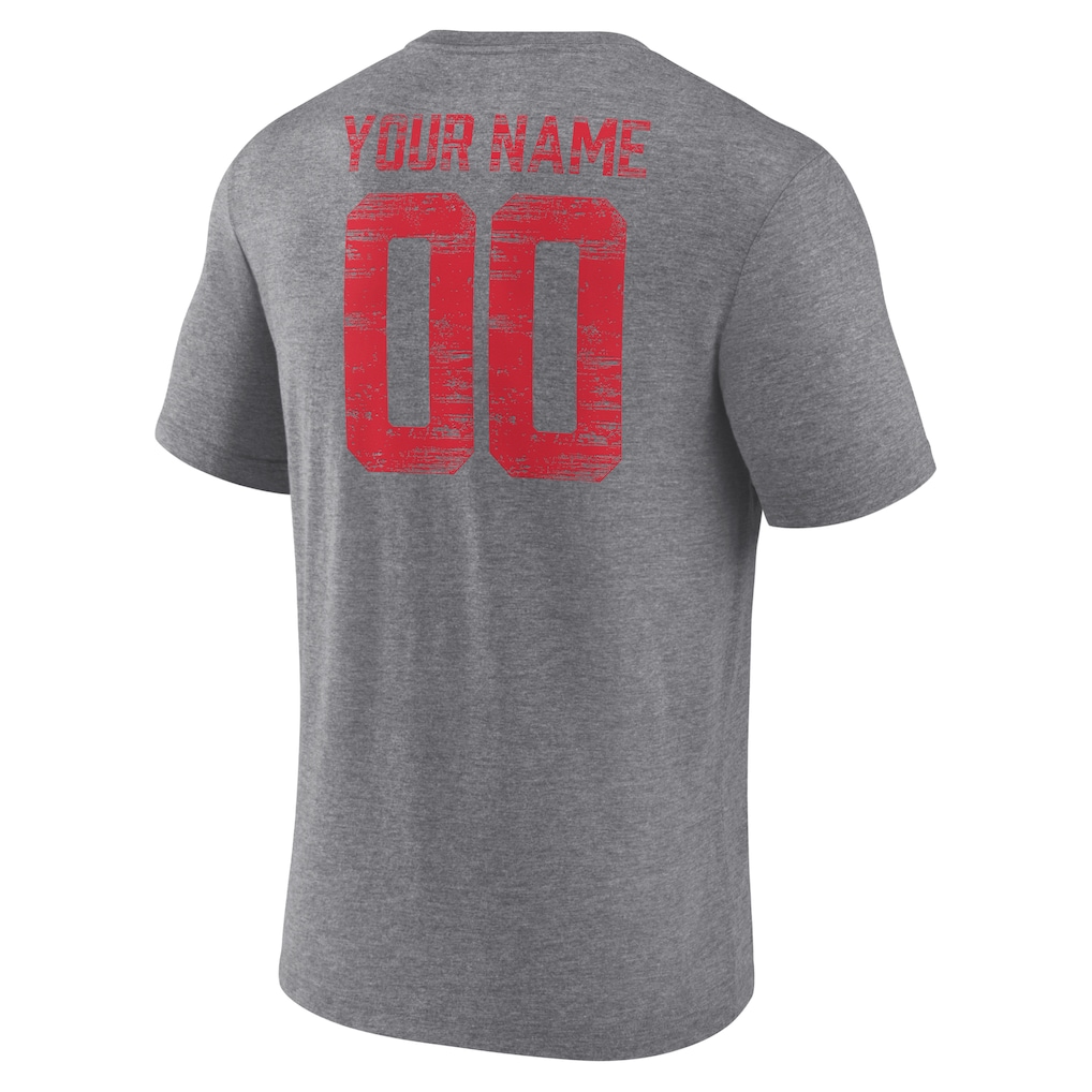 Men's Kansas City Chiefs Gray Heritage Custom Name & Number Tri-Blend T-Shirt