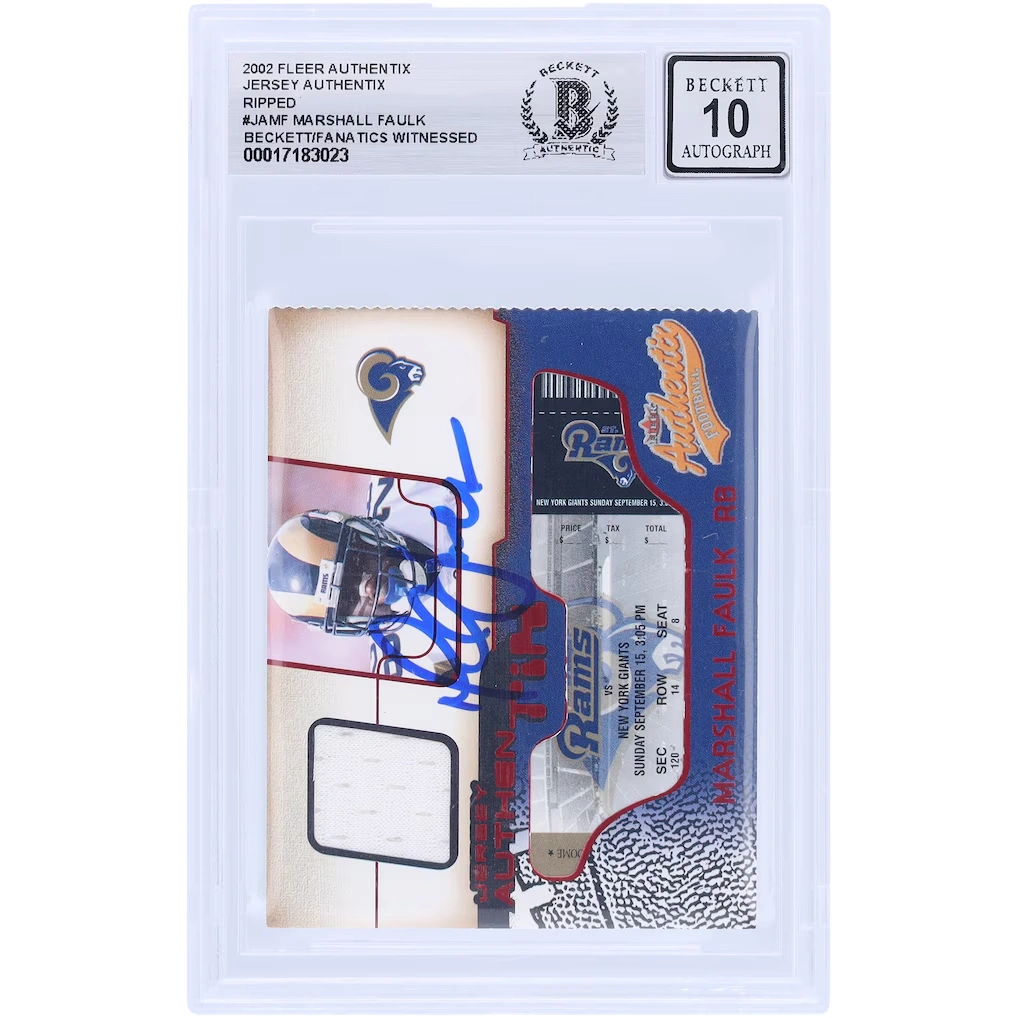 Marshall Faulk St. Louis Rams Autographed 2002 Fleer Authentix Jersey Authentix Relic #JA-MF Beckett Fanatics Witnessed Authenticated 10 Card