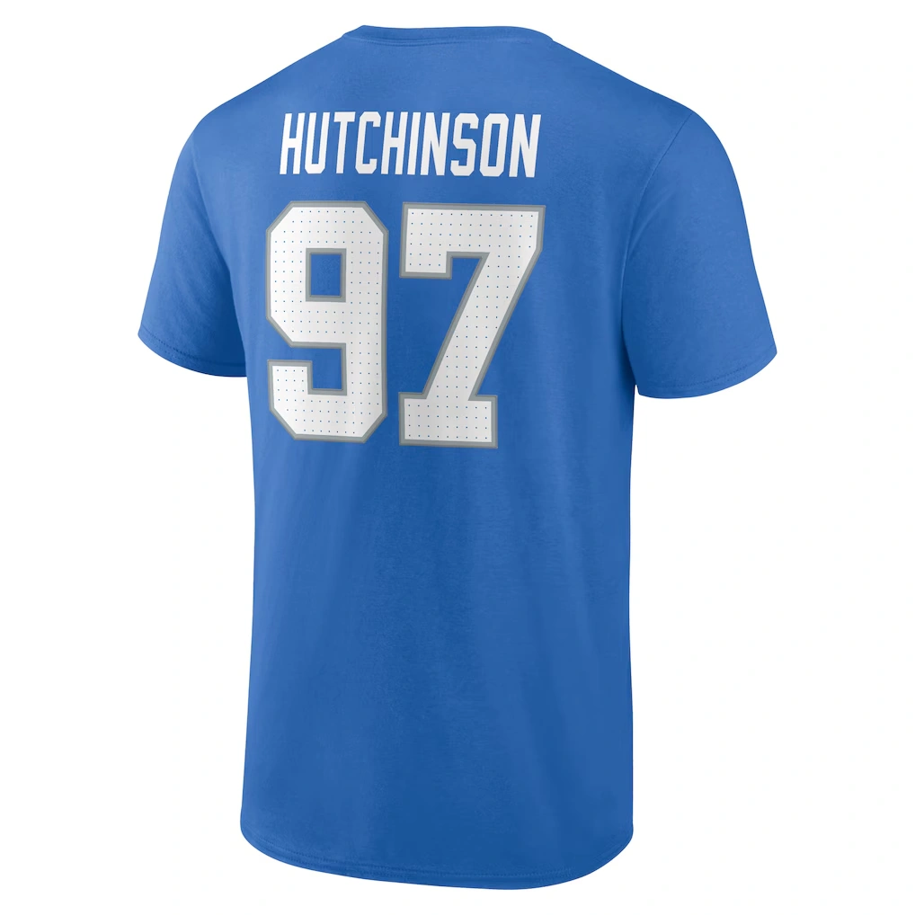 Men's Detroit Lions Aidan Hutchinson Blue Icon Name & Number T-Shirt