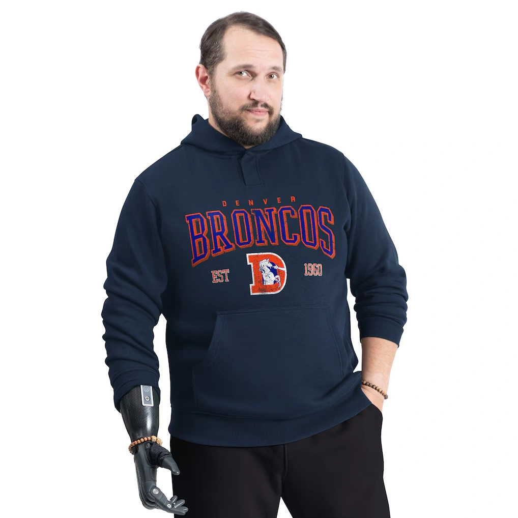 Men's Denver Broncos G-III Sports by Carl Banks Navy Adaptive Team Spirit Graphic Fleece Pullover Hoodie