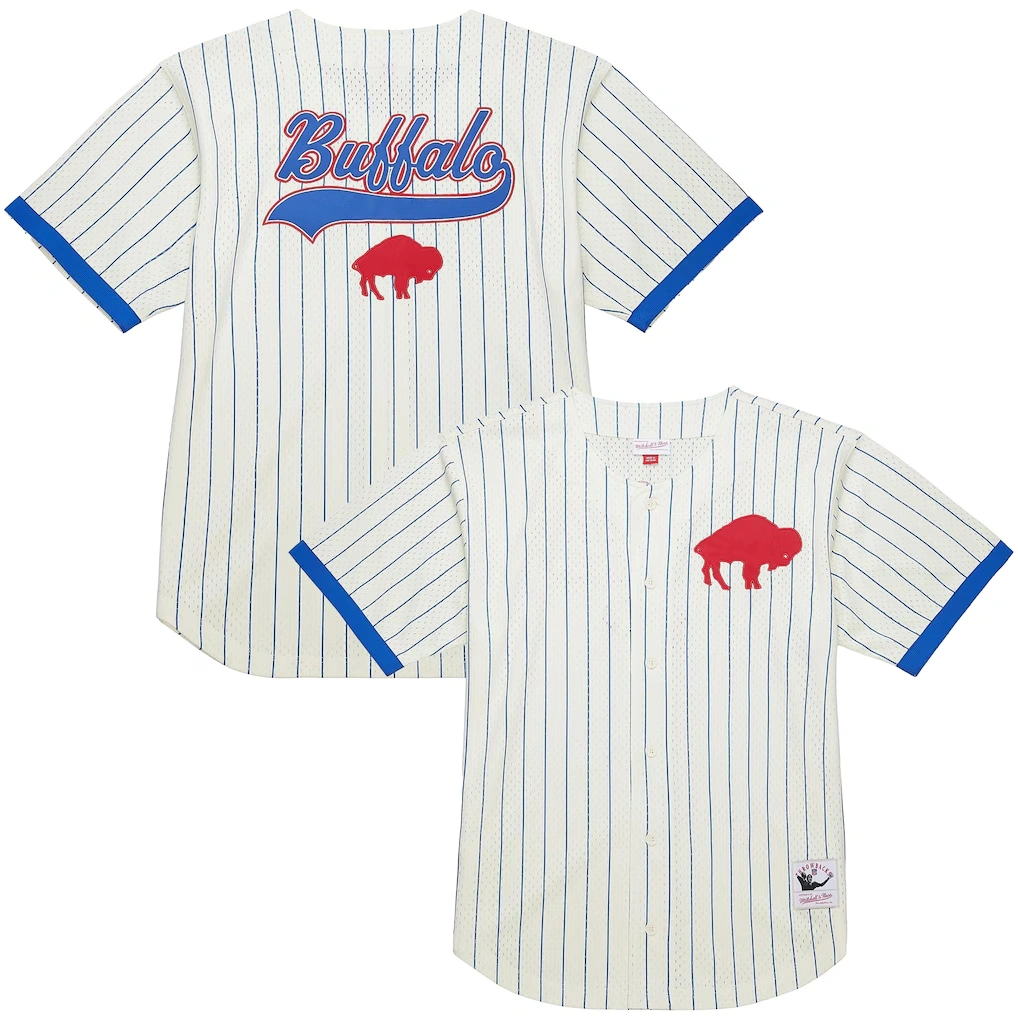 Men's Buffalo Bills Mitchell & Ness Cream Vintage Logo Final Seconds Full-Button Mesh Top
